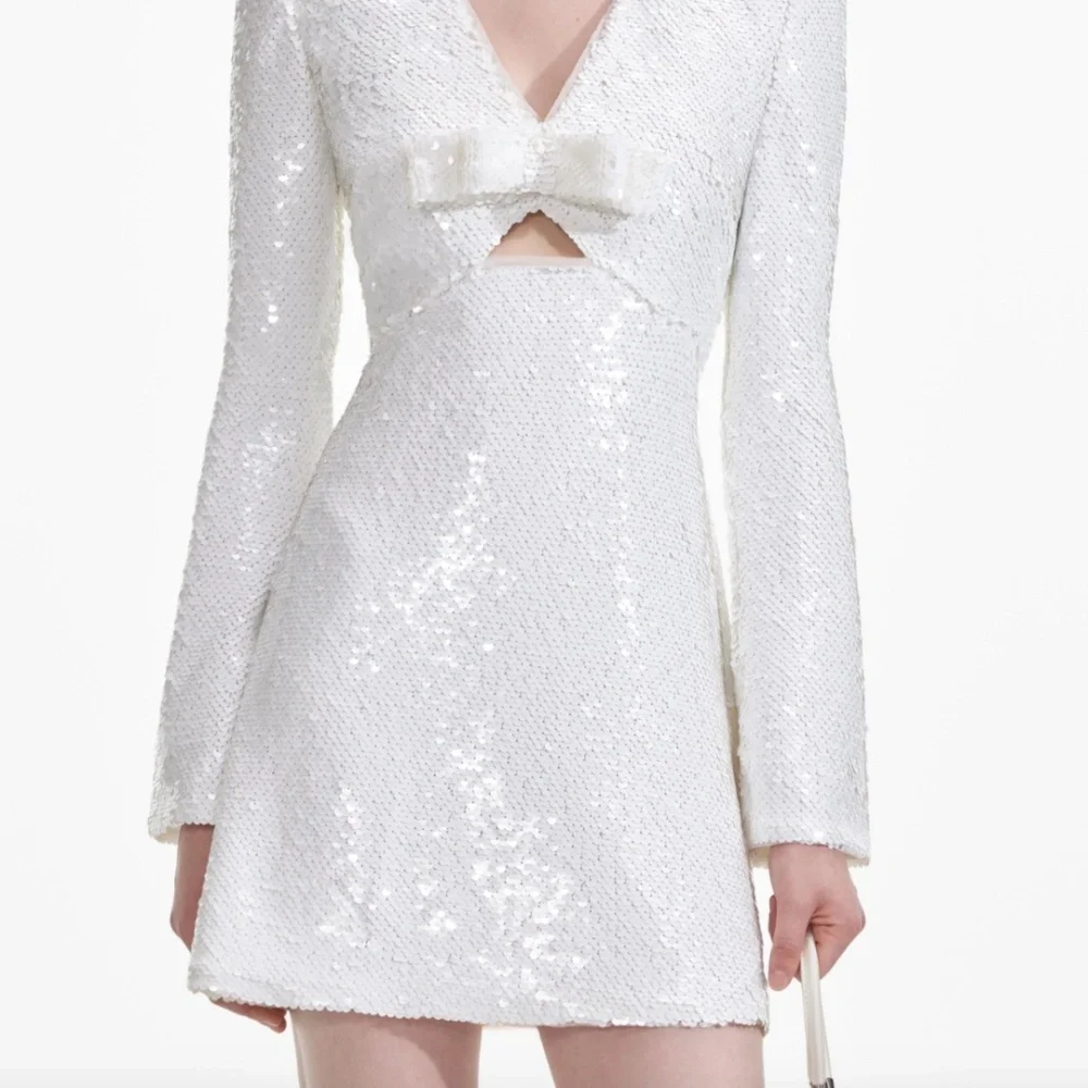 self-portrait White Sequin Mini Dress Size US8 - MSRP $585 -  NWT - Picture 8 of 9